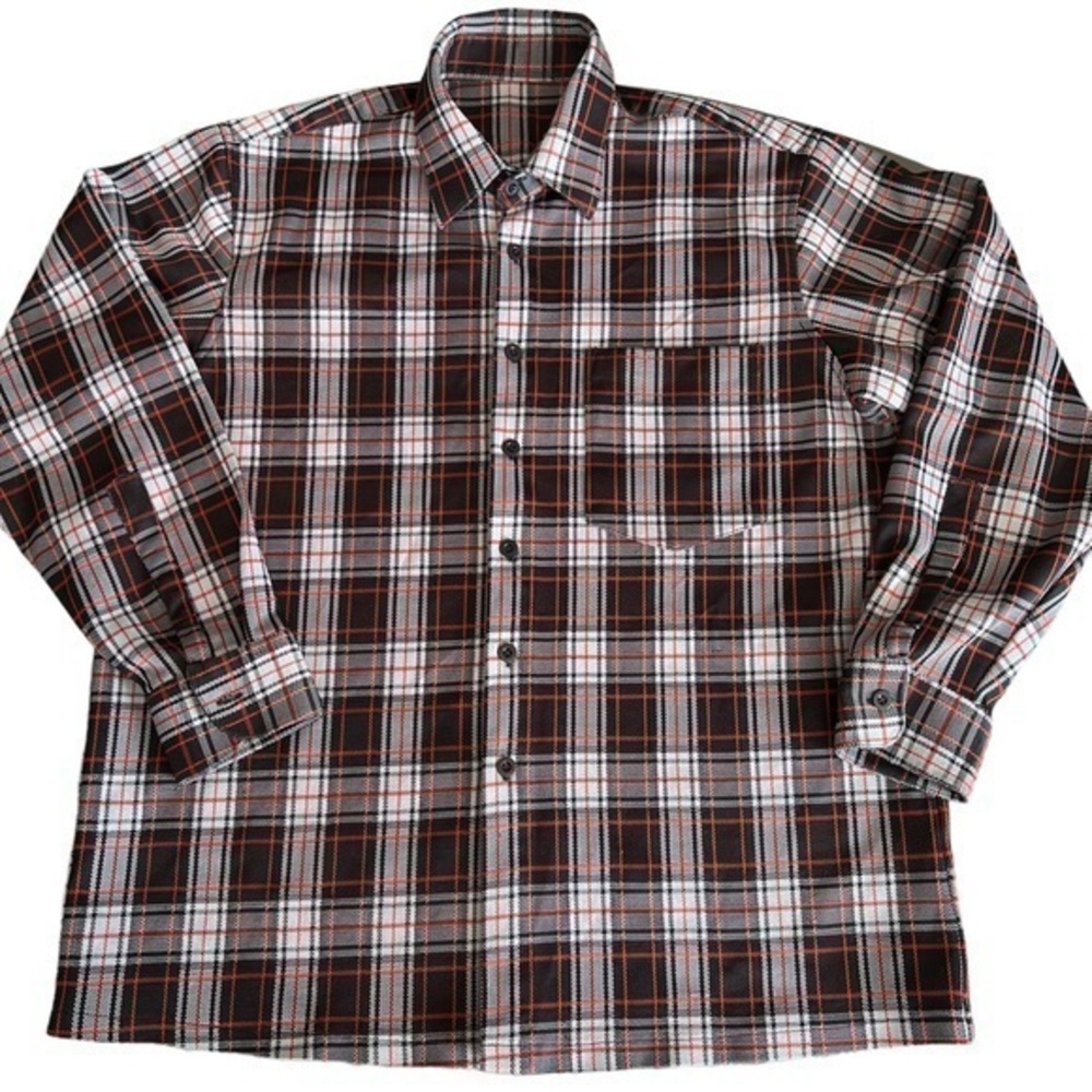Men’s long sleeve plaid button down shirt (no labels) estimated size L